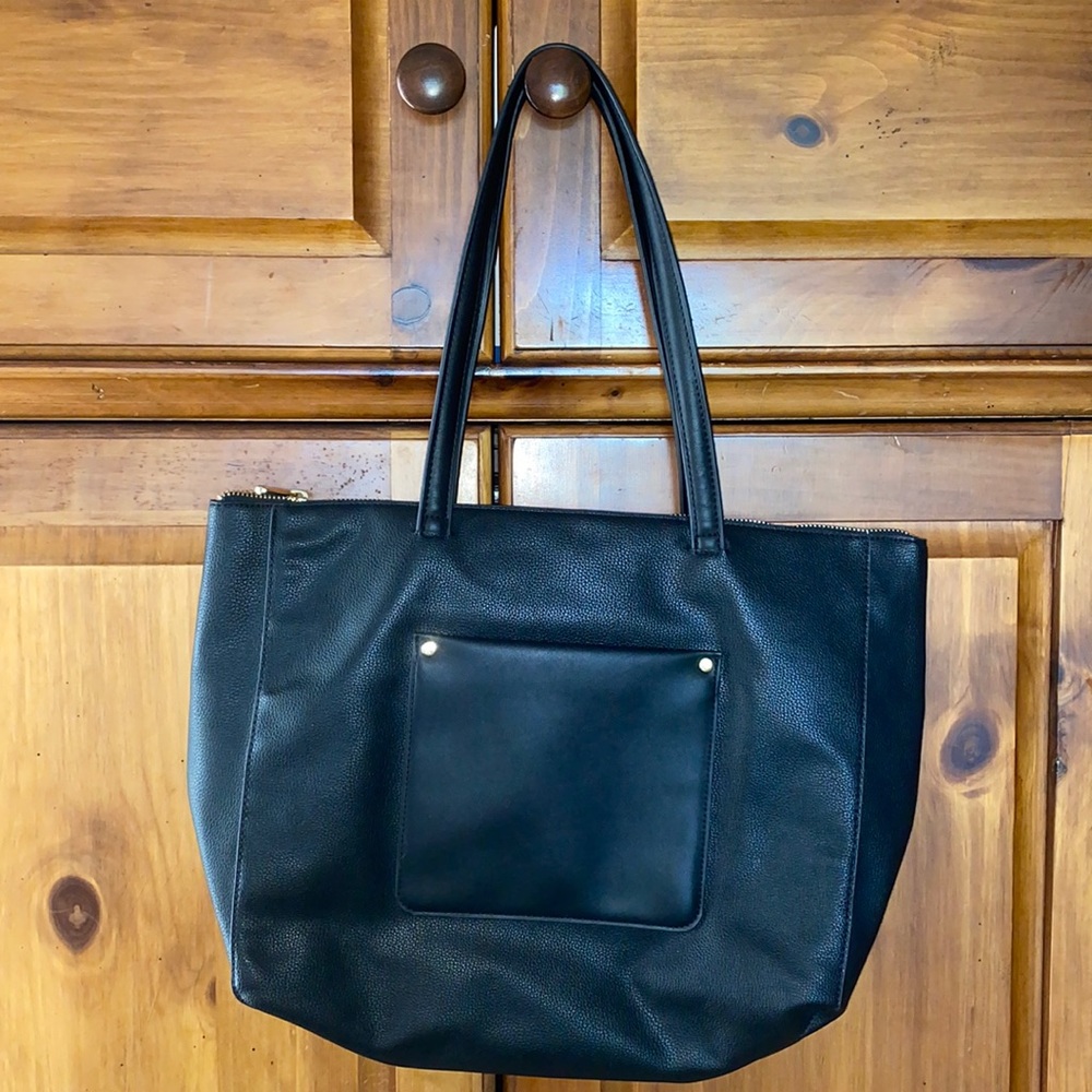 a new day Black Shoulder Tote Bag with Front Pocket
